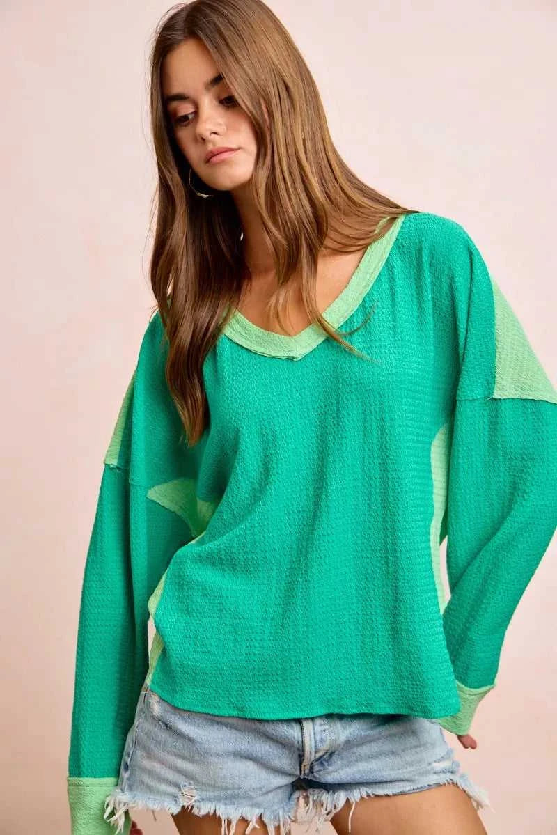 BiBi Textured Jersey Color Block Top With Cut Edge 100100024741269 41 Affordable Fashion Under $100 Jerry's Apparel 