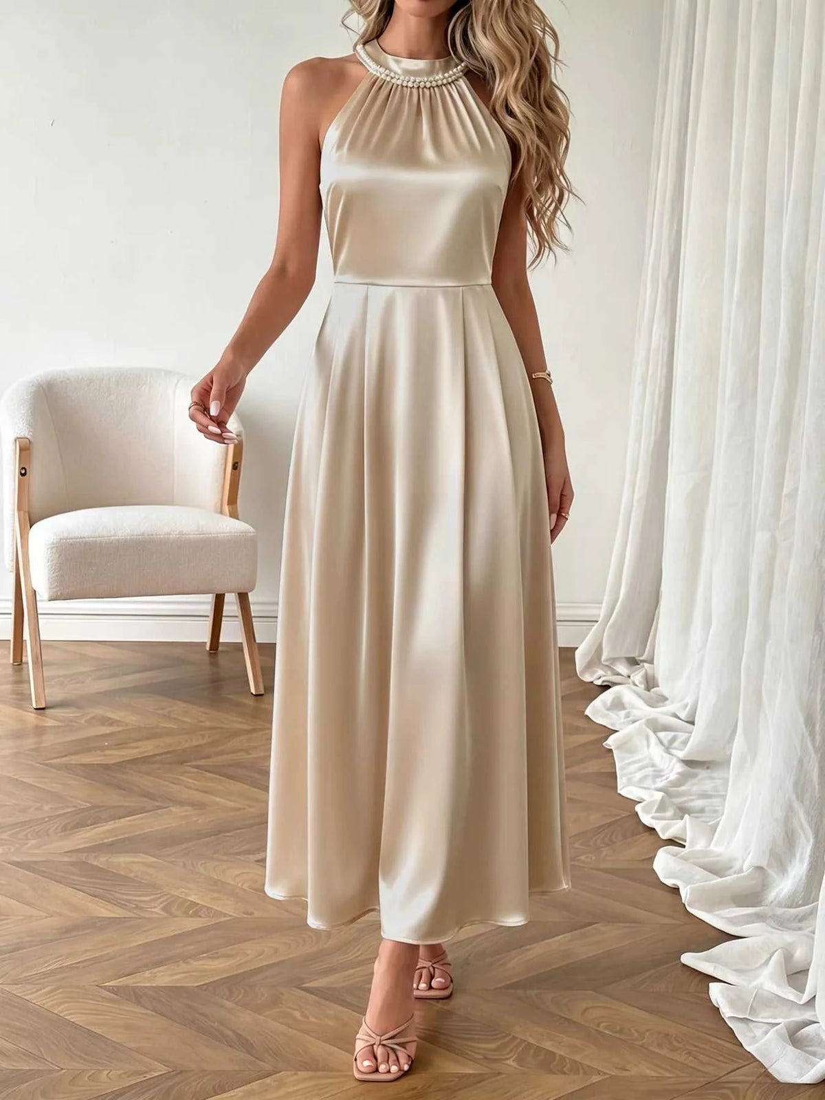 Pearl Halter Satin Midi Dress 100100775646094 37 Affordable Fashion Under $100 Jerry's Apparel 