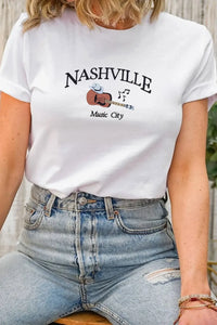 Guitar NASHVILLE Music City Print Crewneck Tee
