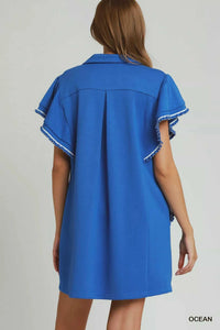Umgee Half Zip Ruffle Rib Band Butterfy Sleeve Mini Dress with Pockets 100100627121833 53 Affordable Fashion Under $100 Jerry's Apparel 