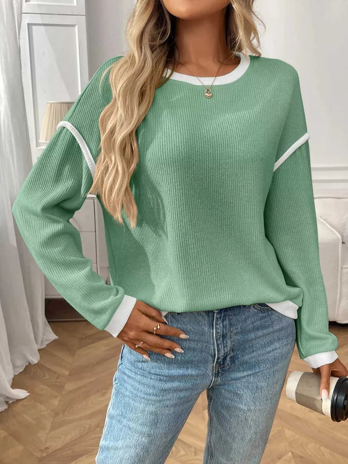 Ribbed Knit Contrast Trim Sweater 100100032701989 29 Affordable Fashion Under $100 Jerry's Apparel 