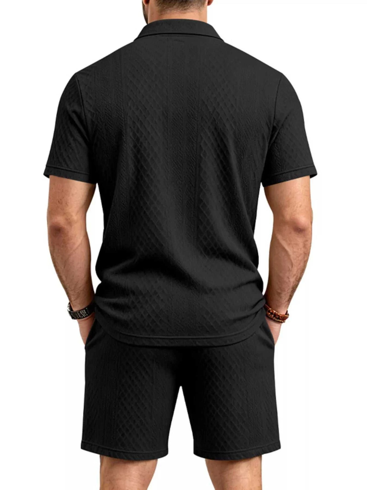 Men's Full Size Textured Short Sleeve Polo and Shorts Set Plus Size 100400456225326 35 Men's Sets Jerry's Apparel 