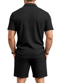 Men's Full Size Textured Short Sleeve Polo and Shorts Set Plus Size 100400456225326 35 Men's Sets Jerry's Apparel 