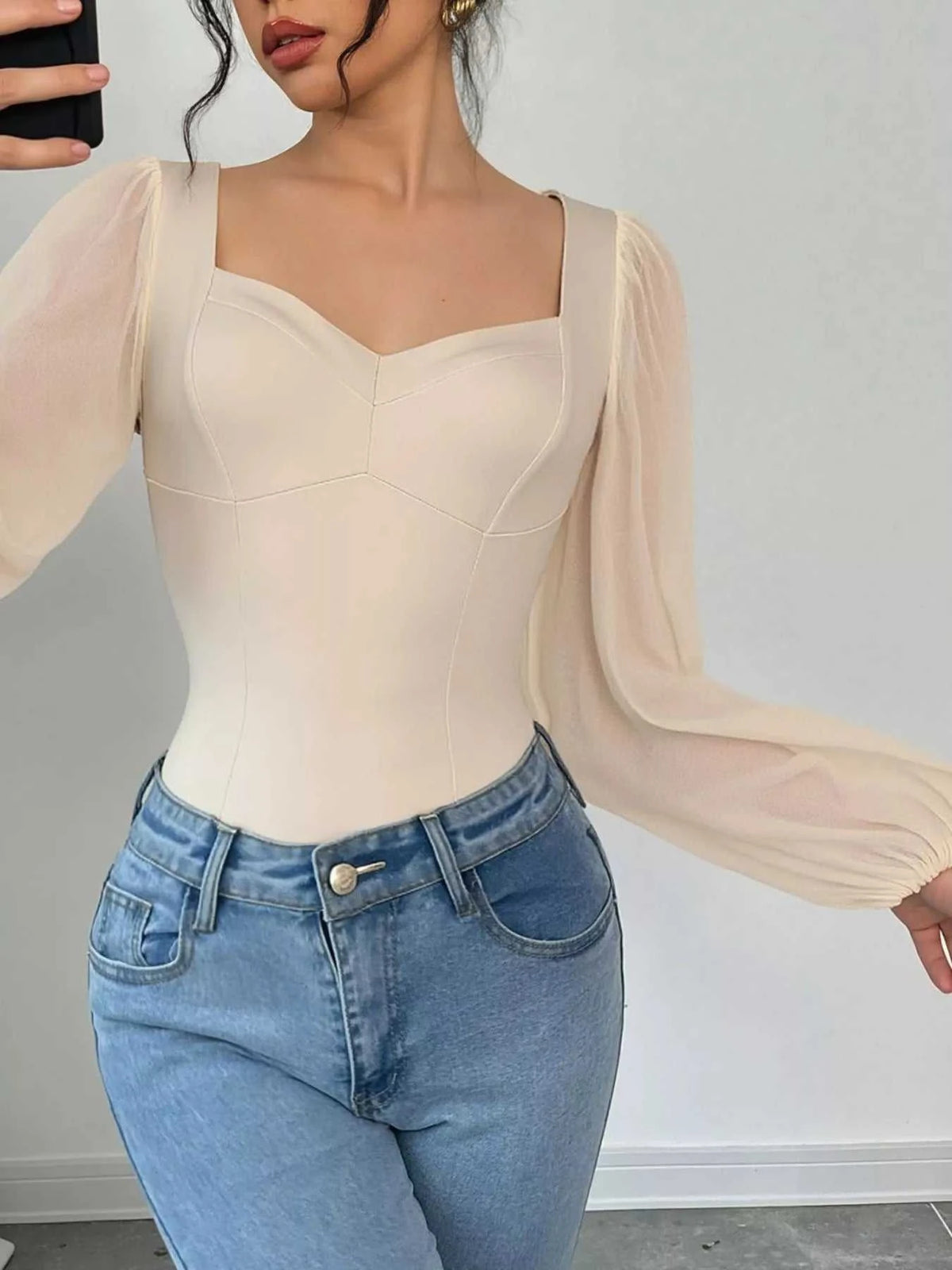 Sweetheart Neck Balloon Sleeve Bodysuit 100100066566696 35 Gifts for Her Jerry's Apparel 