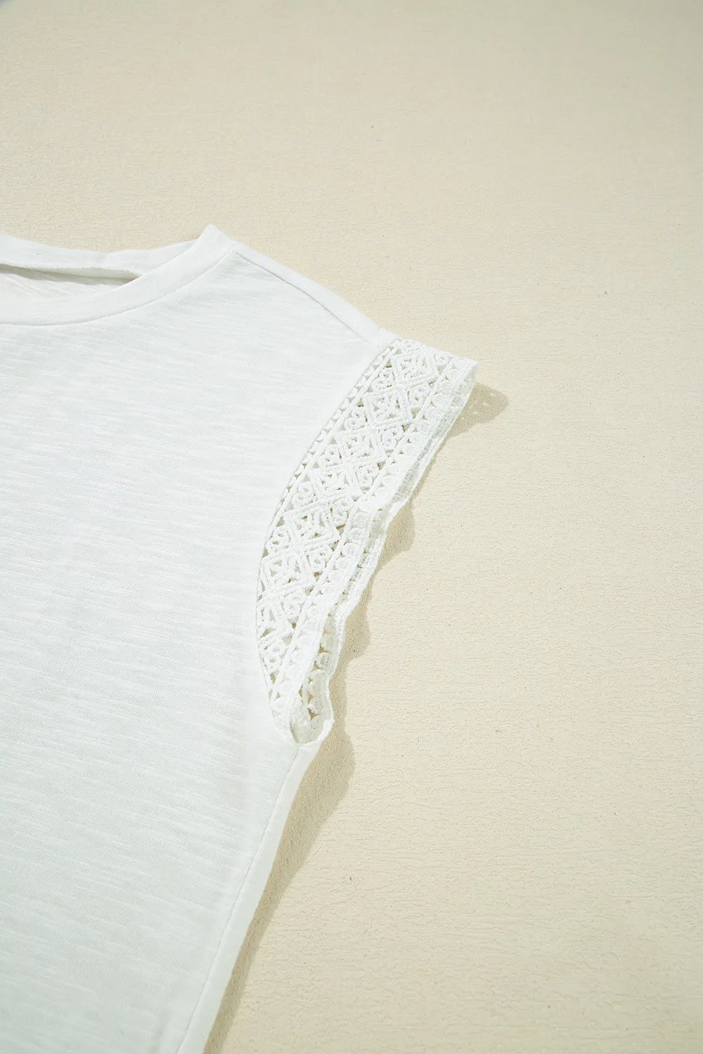 Lace Patchwork Cap Sleeve Round Neck T Shirt