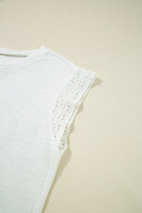 Lace Patchwork Cap Sleeve Round Neck T Shirt