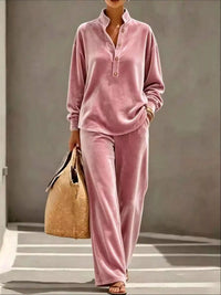Full Size Half Button Top and Wide Leg Pants Set Plus Size 101001300812534 65 Affordable Fashion Under $100 Jerry's Apparel 