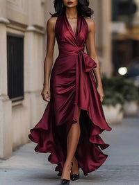 Full Size High-Low Ruffled Satin Maxi Dress Plus Size 100100053477066 42 Seasonal Fashion Collections Jerry's Apparel 