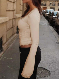 Lace Trim Square Neck Long Sleeve Top 100100247920045 28 Affordable Fashion Under $100 Jerry's Apparel 