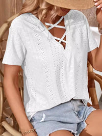 Eyelet Crisscross Short Sleeve T-Shirt