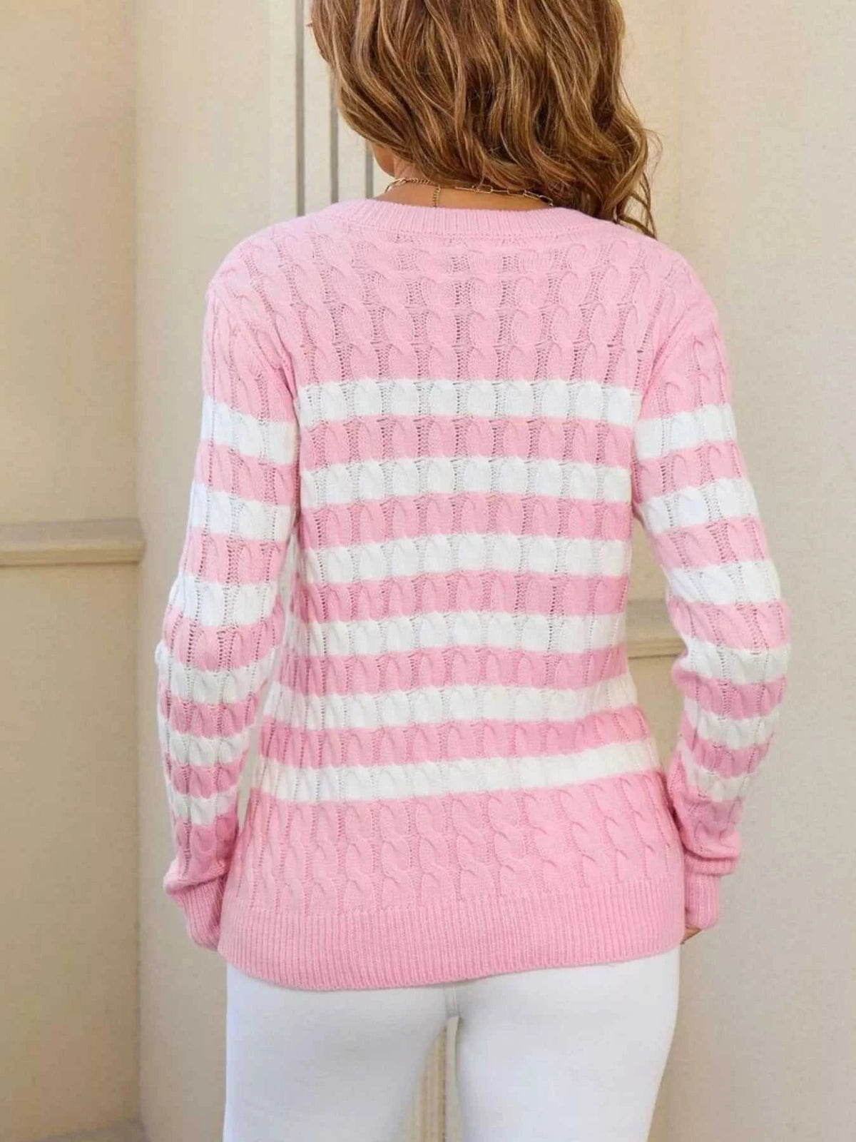 Striped Cable Knit Round Neck Sweater 100100499943508 42 Affordable Fashion Under $100 Jerry's Apparel 