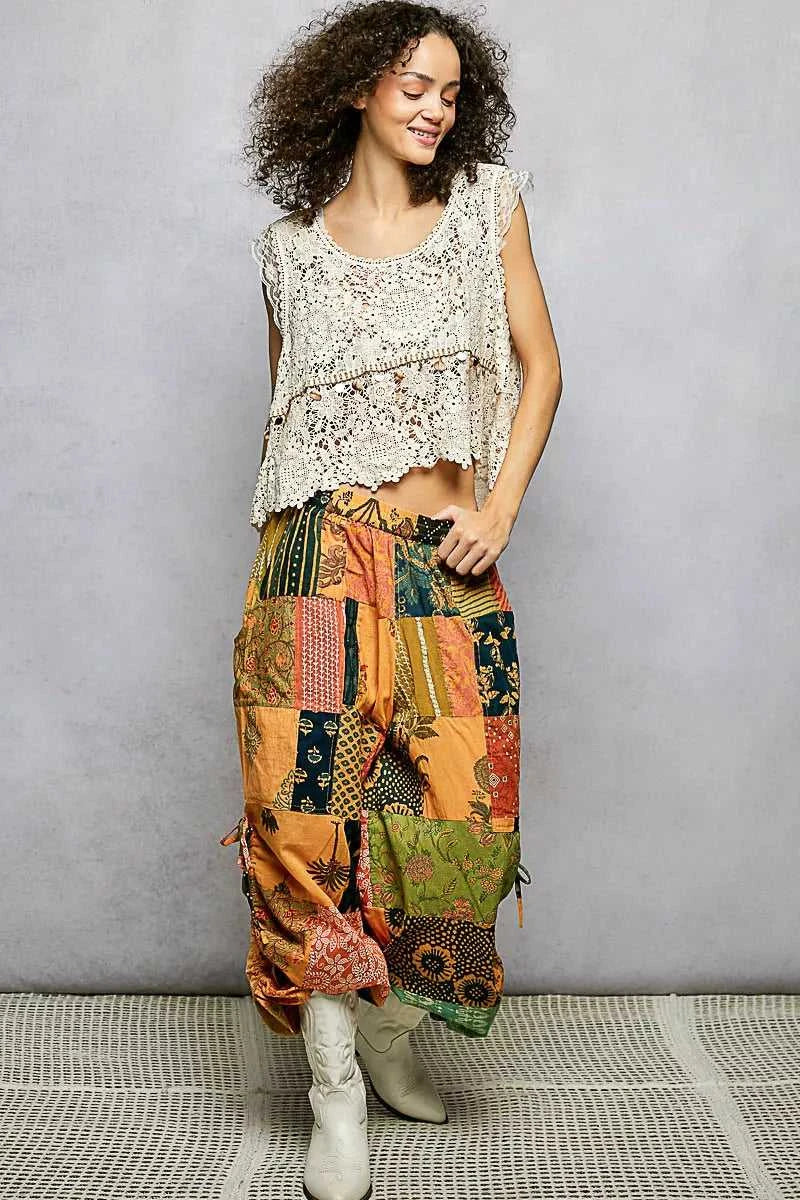 POL Printed Patchwork Wide Leg Pants with Adjustable Side Drawstring 100100789991970 61 Affordable Fashion Under $100 Jerry's Apparel 