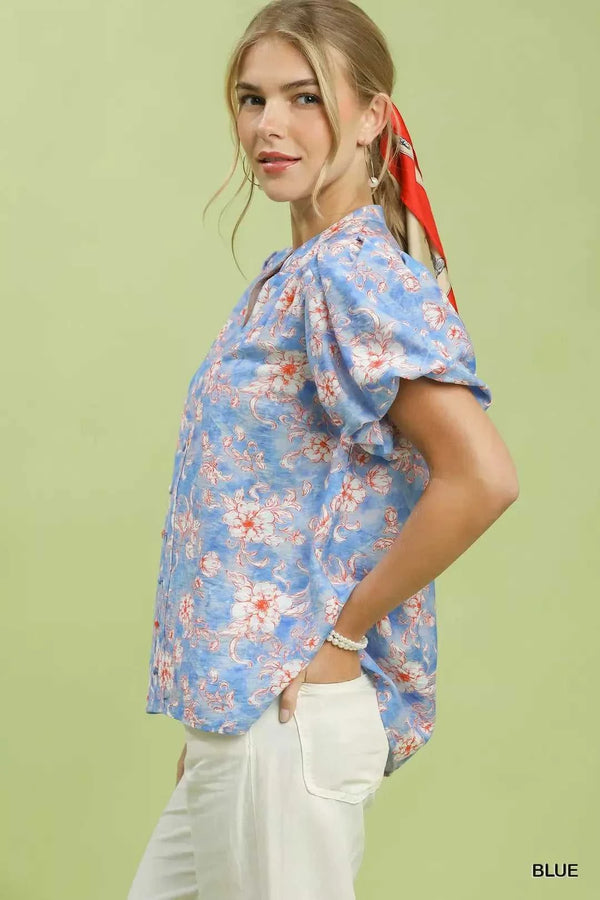 Umgee Floral Button-Front Short Sleeve Shirt 100100097331745 49 Affordable Fashion Under $100 Jerry's Apparel 
