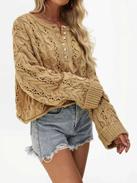 Chic Cable Knit Half-Button Openwork Sweater 100100449594474 54 Affordable Fashion Under $100 Jerry's Apparel 