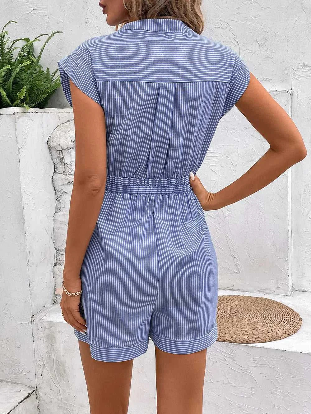 Perfee Striped Notched Tie Waist Romper 100100531531771 37 Affordable Fashion Under $100 Jerry's Apparel 