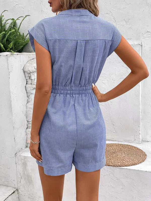 Perfee Striped Notched Tie Waist Romper 100100531531771 37 Affordable Fashion Under $100 Jerry's Apparel 
