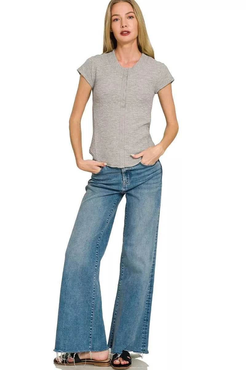 Zenana Double Knit Snap Button Short Sleeve Shirt 100100969541053 24 Affordable Fashion Under $100 Jerry's Apparel 