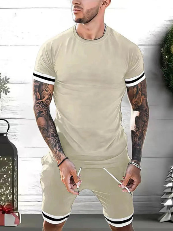 Men's Plus Size Round Neck Short Sleeve Top and Shorts Set