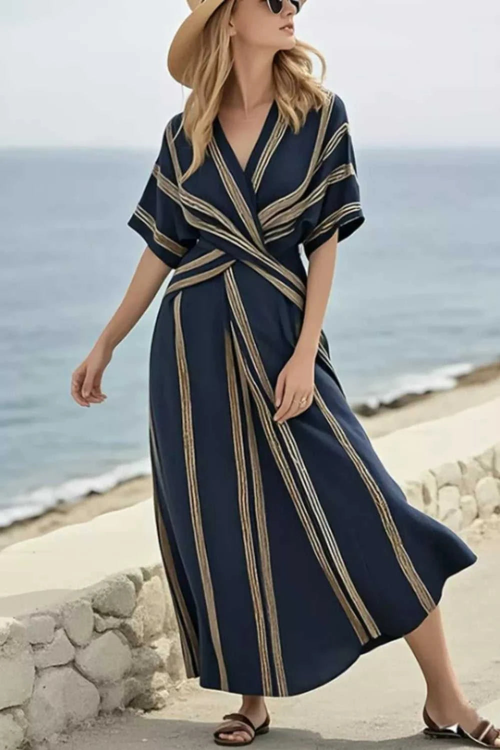 Striped Wrap Half Sleeve Maxi Dress 100100695951017 39 Affordable Fashion Under $100 Jerry's Apparel 