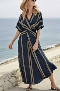 Striped Wrap Half Sleeve Maxi Dress 100100695951017 39 Affordable Fashion Under $100 Jerry's Apparel 