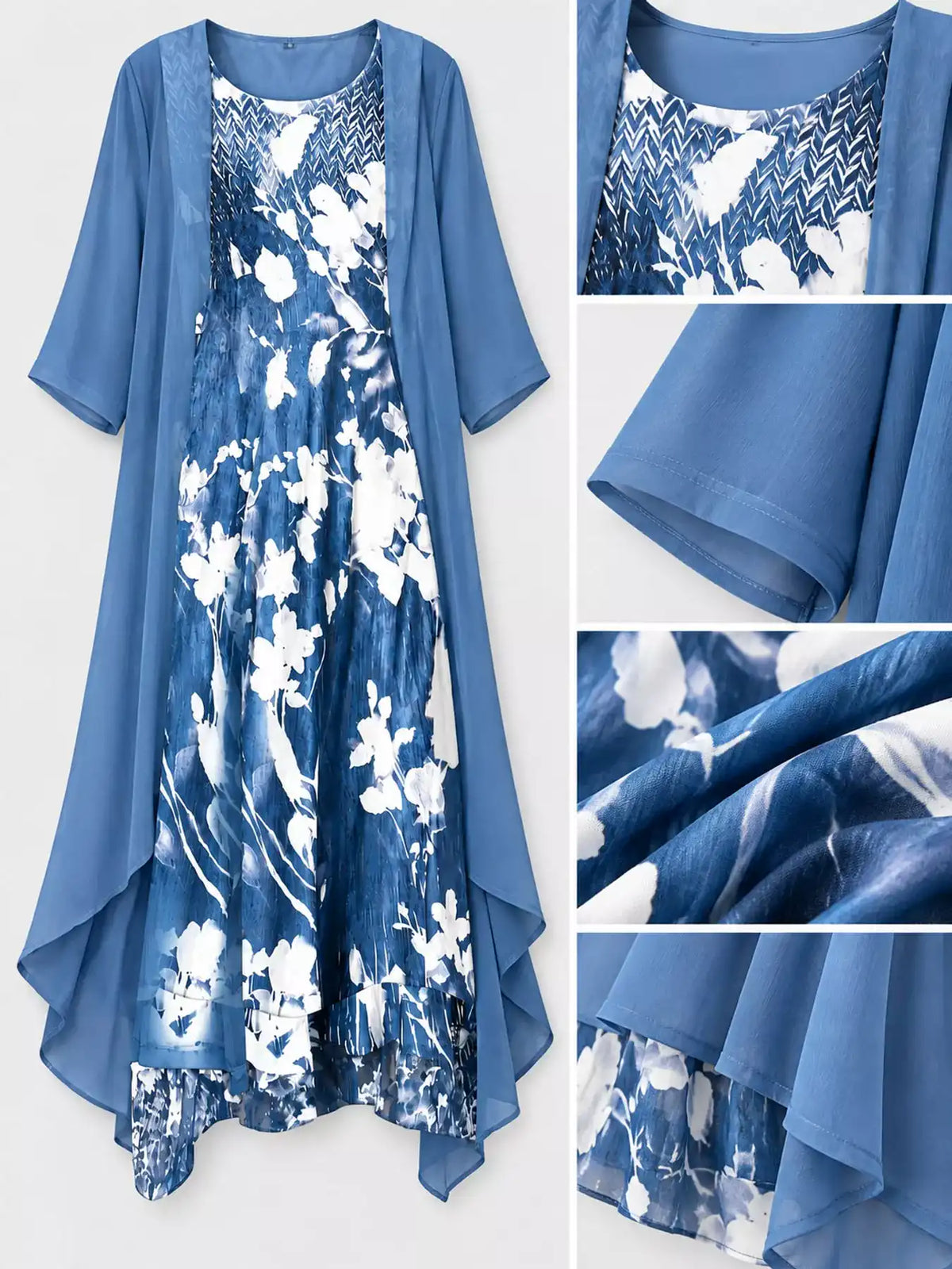 Full Size Floral Print Midi Dress and Chiffon Cardigan Set Plus Size 101001950650233 50 Affordable Fashion Under $100 Jerry's Apparel 