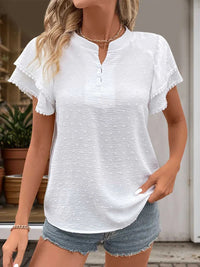 Perfee Swiss Dot Notched Short Sleeve Blouse 100100883321225 29 Affordable Fashion Under $100 Jerry's Apparel 