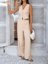 Devine Button Down Lace Detail Vest and Pants Set 100100550395768 62 Affordable Fashion Under $100 Jerry's Apparel 