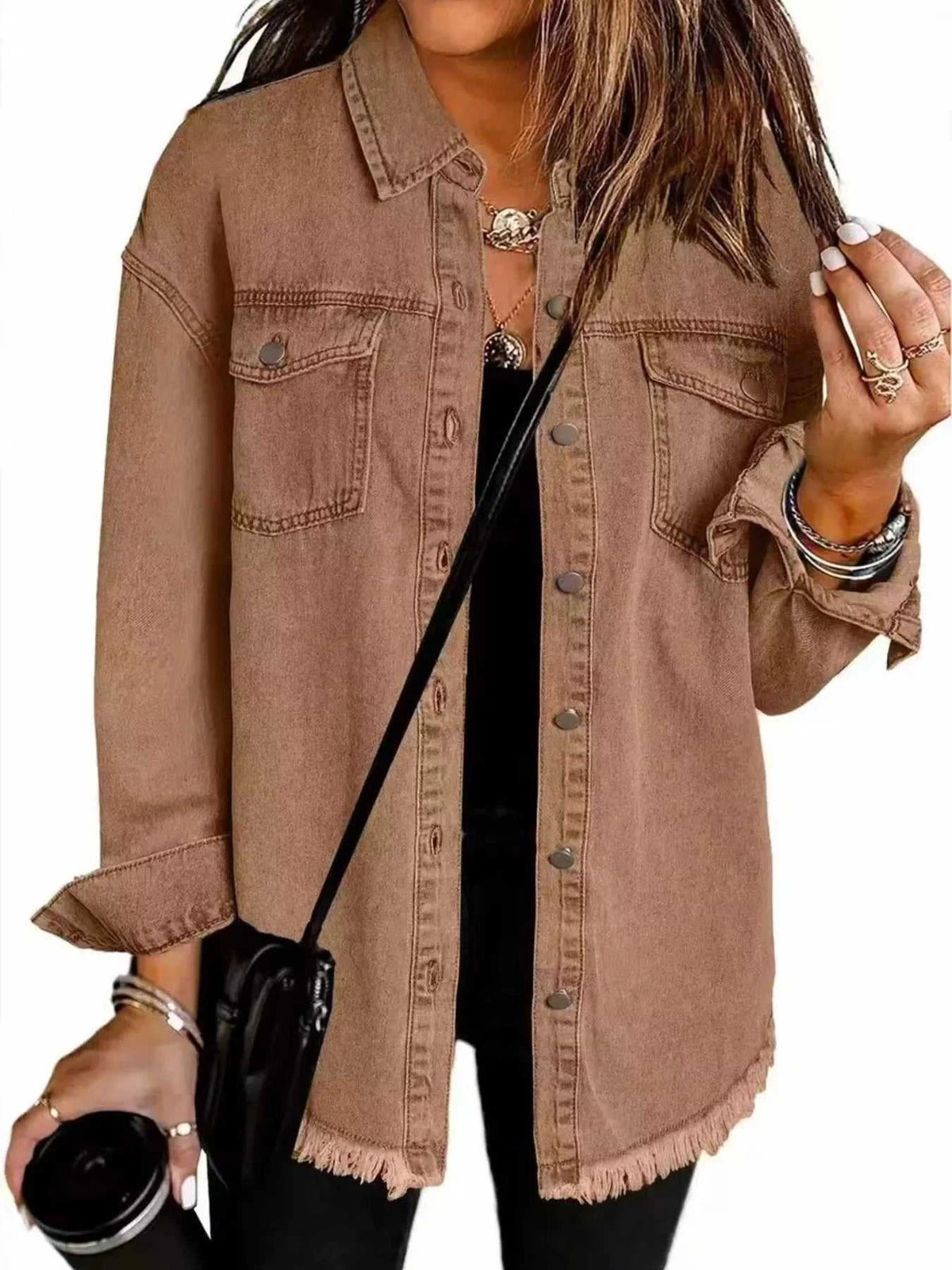 Frayed Hem Button Up Denim Jacket 101003454841681 50 Affordable Fashion Under $100 Jerry's Apparel 