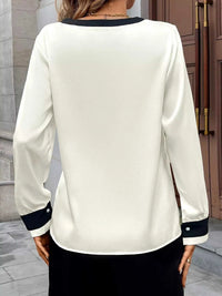 Contrast Trim V-Neck Blouse 100100008554468 36 Affordable Fashion Under $100 Jerry's Apparel 