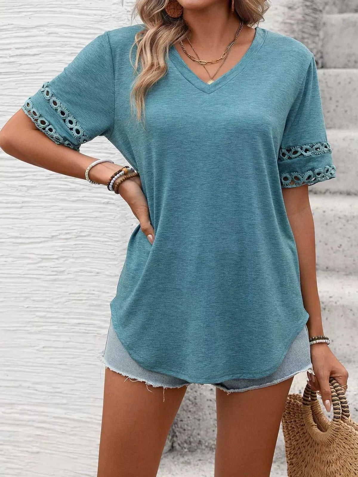 V-Neck Hollow-Out Sleeve T-Shirt 100100632201866 28 Affordable Fashion Under $100 Jerry's Apparel 