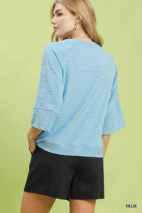 Umgee Round Neck Textured Floral Terry Blouse 100100723151602 47 Affordable Fashion Under $100 Jerry's Apparel 