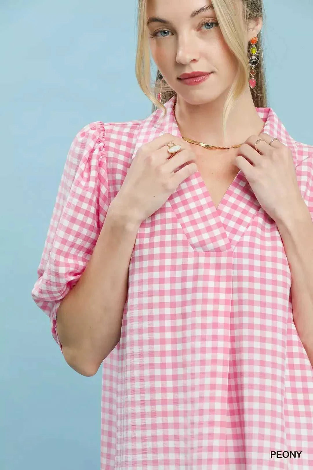 Umgee Gingham Puff Sleeve Collared Blouse 100100771141184 45 Affordable Fashion Under $100 Jerry's Apparel 