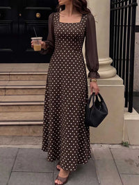 Polka Dot Square Neck Long Sleeve Maxi Dress 100100951009677 41 Affordable Fashion Under $100 Jerry's Apparel 