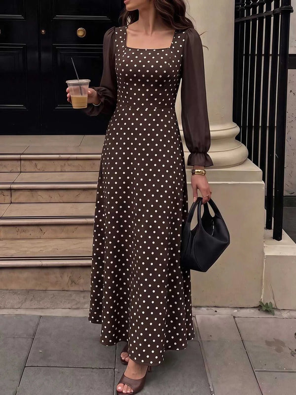 Polka Dot Square Neck Long Sleeve Maxi Dress 100100951009677 41 Affordable Fashion Under $100 Jerry's Apparel 