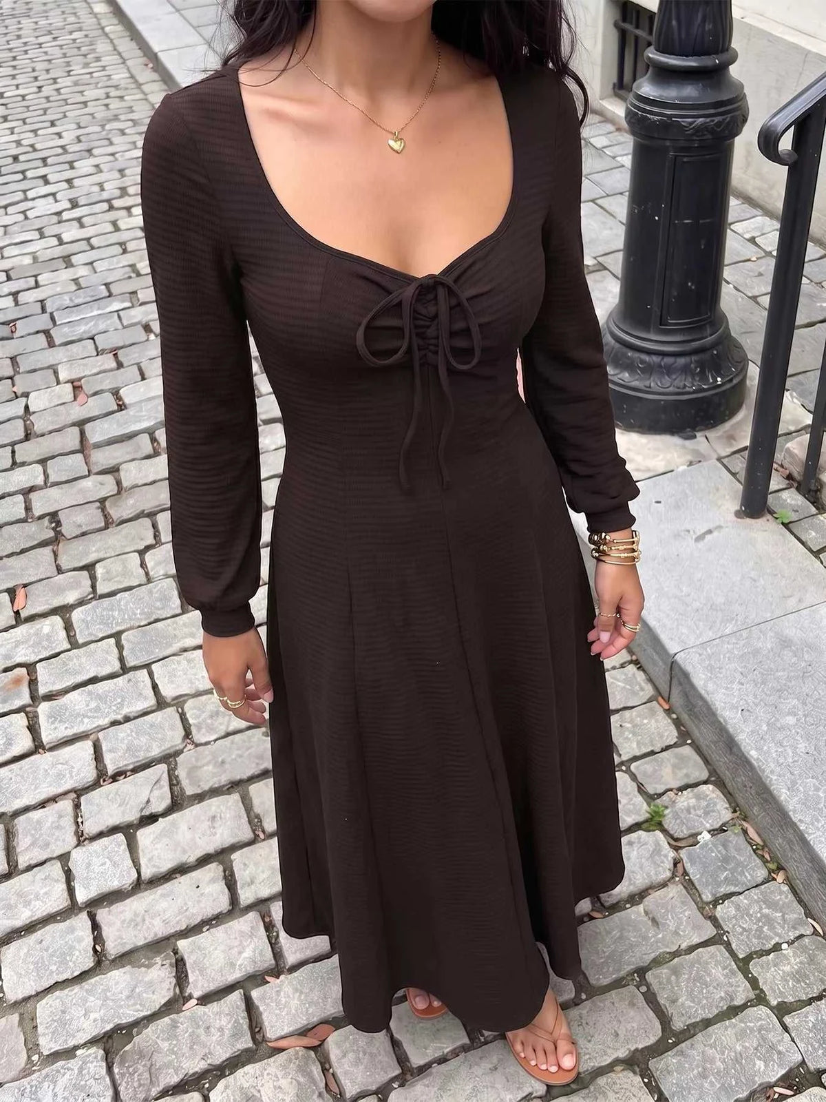 Long Sleeve Tie-Front Maxi Dress 100100542655750 37 Affordable Fashion Under $100 Jerry's Apparel 