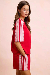 BiBi French Terry Side Lace Detail Short Sleeves Top 100100237661933 42 Jerry's Apparel 