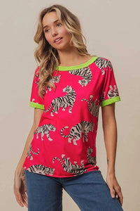 BiBi Big Tiger Print Jersey Contrast Ringer Top 100100215151725 27 Affordable Fashion Under $100 Jerry's Apparel 