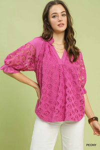 Umgee Linen V-Neck Lace Puff Sleeve Top 100100779041391 66 Affordable Fashion Under $100 Jerry's Apparel 