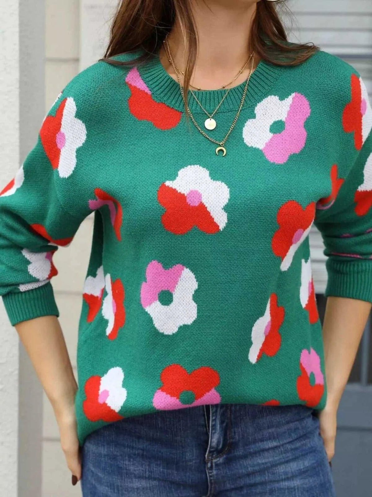 Floral Crew Neck Long Sleeve Sweater 100100152678985 50 Affordable Fashion Under $100 Jerry's Apparel 