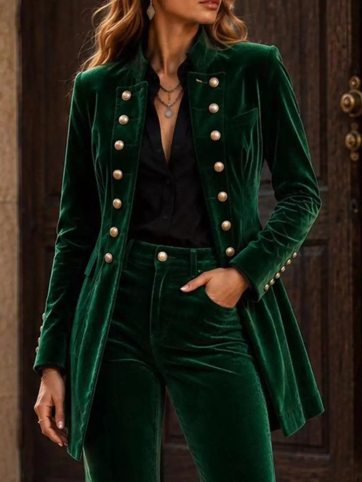 Velvet Double-Breasted Blazer and Flare Pants Set 101001710079074 99 Affordable Fashion Under $100 Jerry's Apparel 