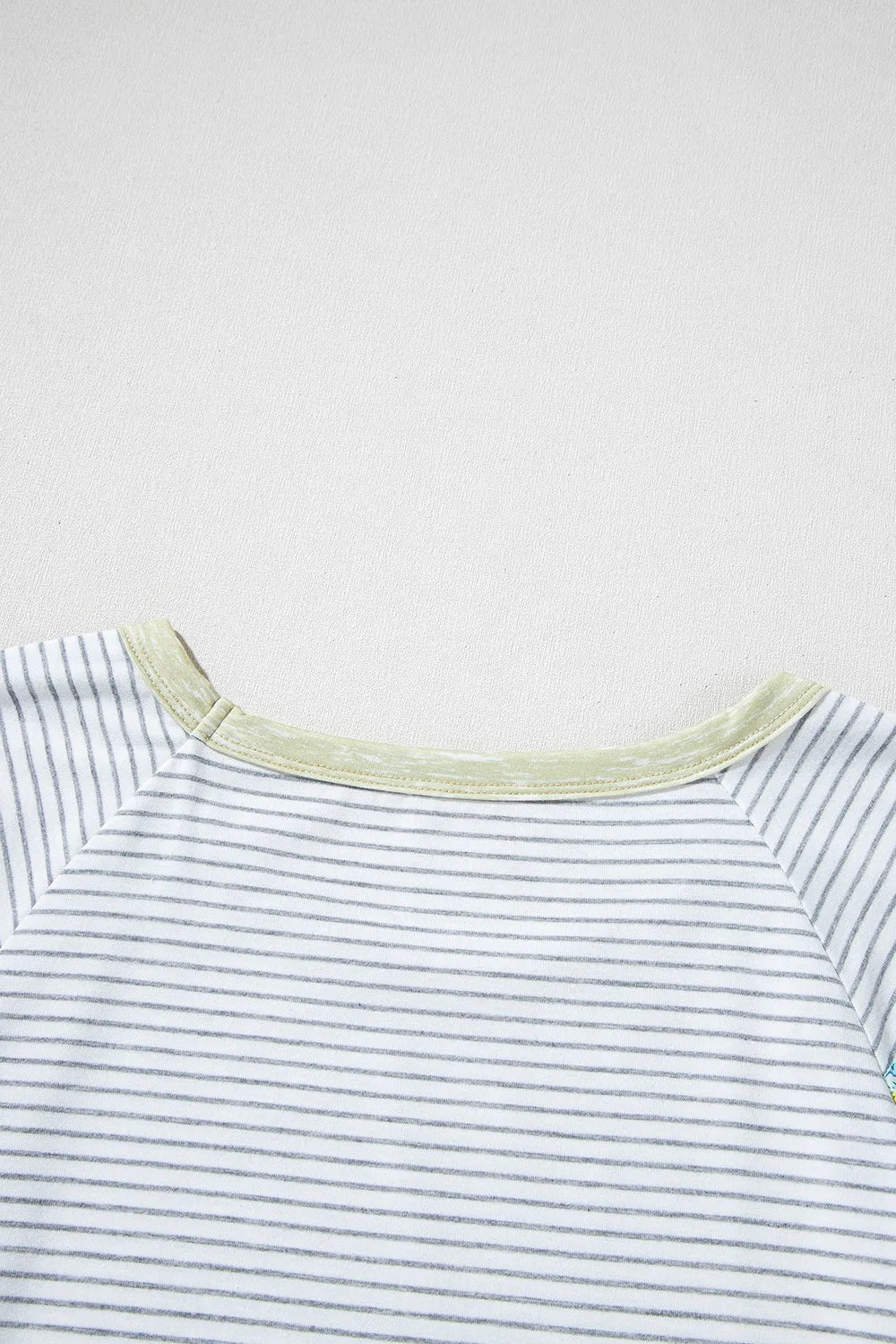 Stripe Floral Insert Sleeves Contrast Round Neck Tee