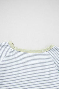 Stripe Floral Insert Sleeves Contrast Round Neck Tee