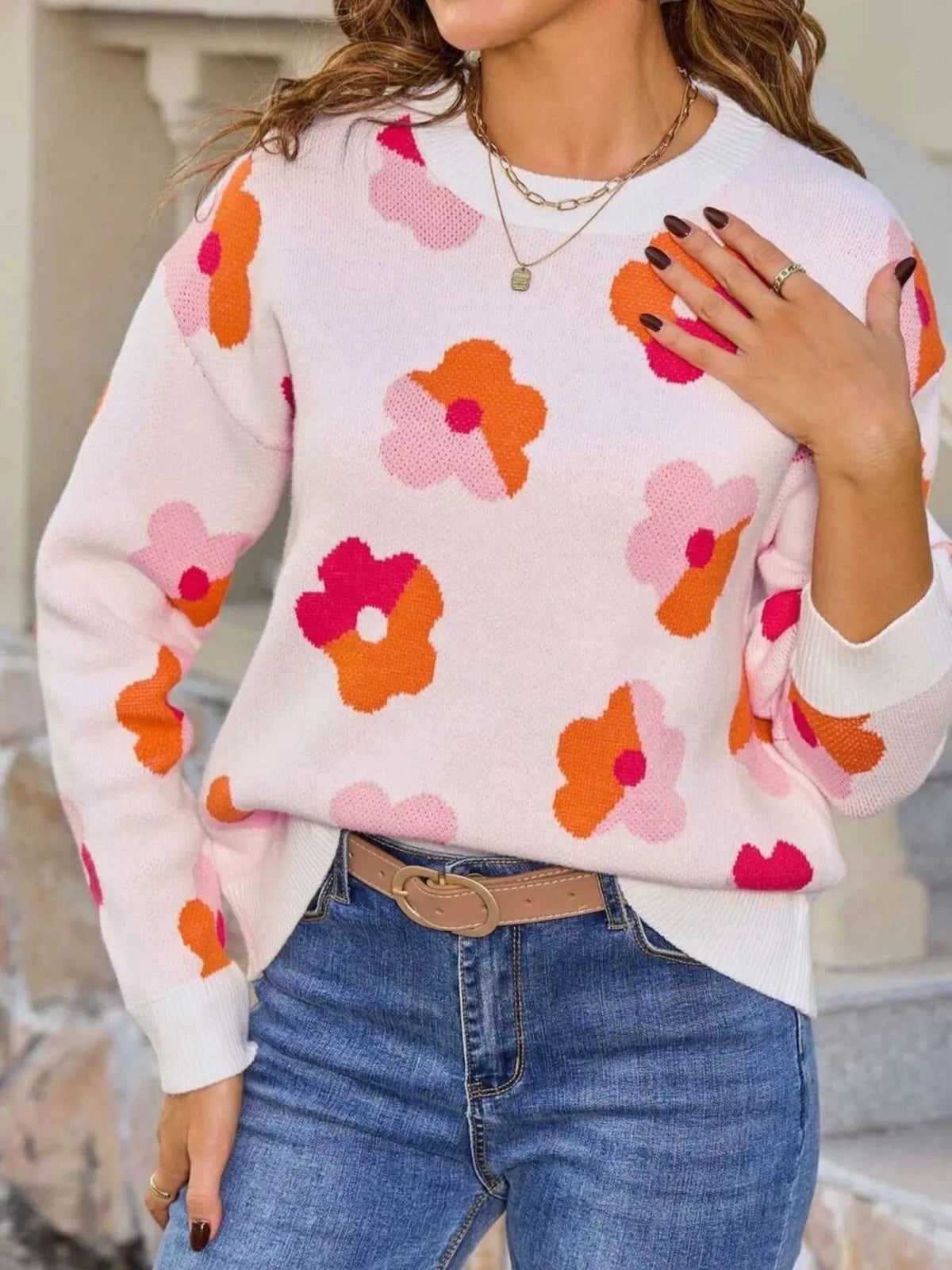 Floral Crew Neck Long Sleeve Sweater 100100152678985 50 Affordable Fashion Under $100 Jerry's Apparel 