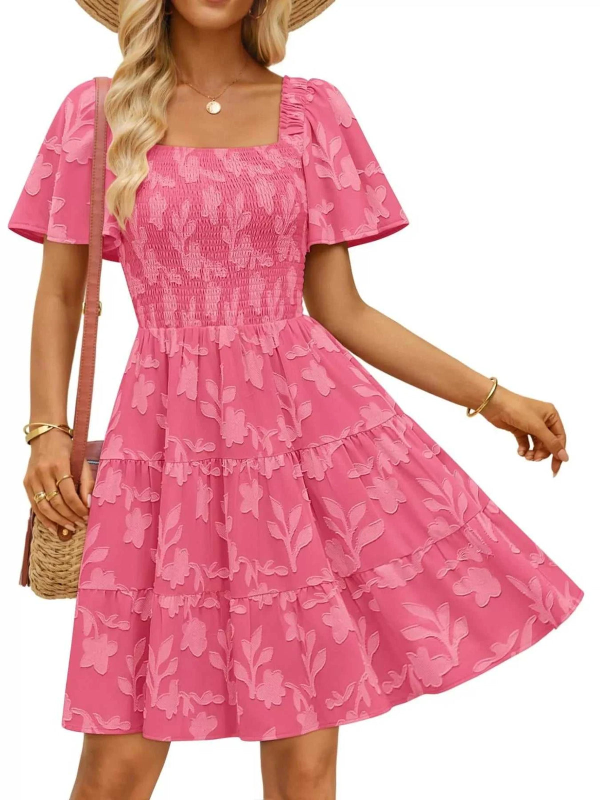 Smocked Square Neck Tiered Mini Dress 100100732221330 56 Affordable Fashion Under $100 Jerry's Apparel 