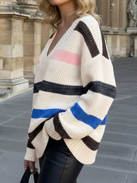 Striped V-Neck Oversized Sweater 100100290593757 44 Affordable Fashion Under $100 Jerry's Apparel 
