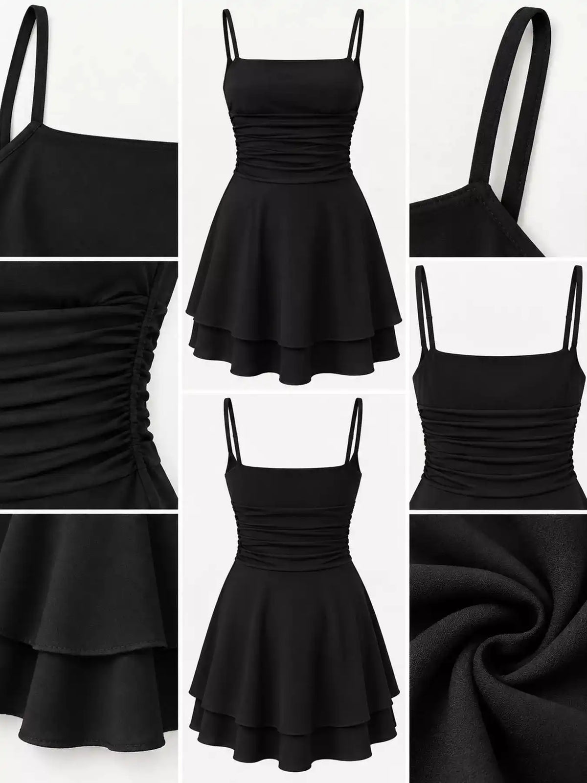 Ruched Spaghetti Strap Layered Mini Dress 101001361310686 33 Women's Dress Gifts for Her Jerry's Apparel 