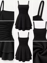 Ruched Spaghetti Strap Layered Mini Dress 101001361310686 33 Women's Dress Gifts for Her Jerry's Apparel 