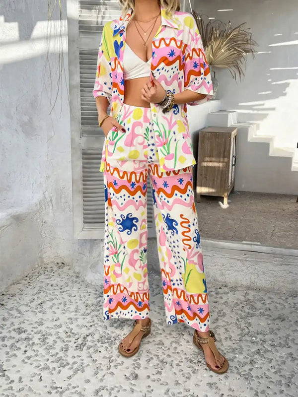 Devine Printed Button Down Shirt and Pants Set 100100774461792 54 Affordable Fashion Under $100 Jerry's Apparel 