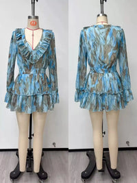Boho Chic V-Neck Ruffled Long Sleeve Mini Dress 101001344435273 95 Affordable Fashion Under $100 Jerry's Apparel 