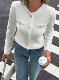 Button-Front Ribbed Long Sleeve Cardigan 100100873409689 56 Affordable Fashion Under $100 Jerry's Apparel 
